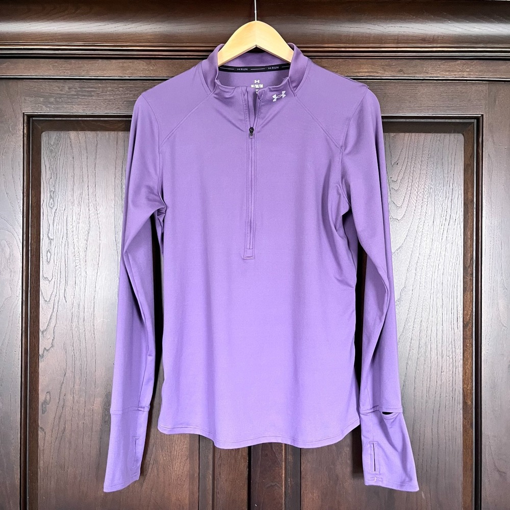 UNDER ARMOUR Mock Neck Long Sleeve Half Zip Pullover Purple Womens M Activewear